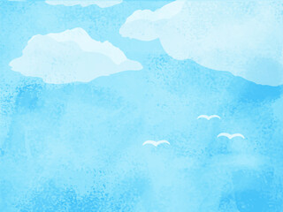 青空と雲　水彩背景イラスト