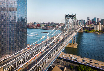 Fototapeta na wymiar Aerial view of Manhattan bridge and downtown Brooklyn