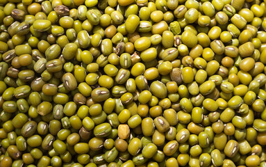 Mung bean is a legume native to Asia, small greenish pea beans. In Asia, for centuries, thick soups and strong aromatic cereals with spices have been cooked from it. High quality photo