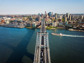 Aerial view of Manhattan bridge and downtown Brooklyn