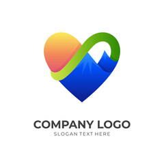 love mountain logo, love and mountain, combination logo with 3d colorful style