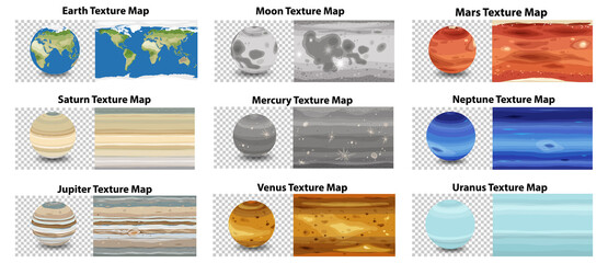 Set of different planet texture map © blueringmedia
