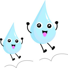 Cheerful water drop character. Adorable illustration, idea for mascot, emoticon, expression, icon, button, cartoon or comic character, element of kids book, water chemistry and science for children