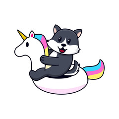Cute dog on unicorn balloon cartoon design