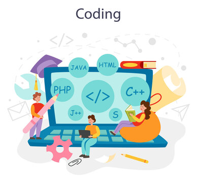 Programming concept. IT education, student writing a software