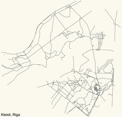 Black simple detailed street roads map on vintage beige background of the quarter Kleisti neighbourhood of Riga, Latvia