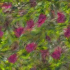 Obraz premium Seamless faux digital painted floral pattern print. High quality illustration. Procedural painting with realistic brush strokes in impressionistic style. Abstract art for surface design and print.