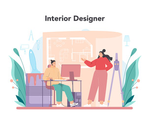 Interior designer concept. Decorator planning the design of a room