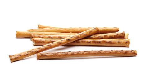Cracker pretzel sticks snacks isolated on white background