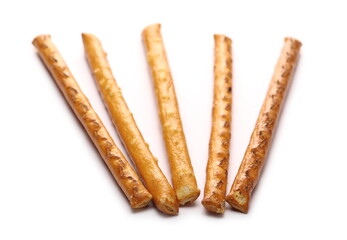 Cracker pretzel sticks snacks isolated on white background