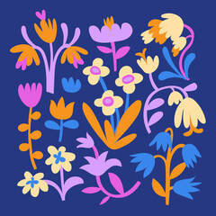 Set of hand drawn shapes and doodle design elements. Exotic flowers and plants. Abstract contemporary modern trendy vector illustration. Perfect for posters, cards, stickers.