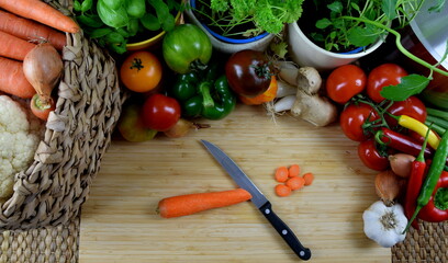 fresh vegetables and herbs for cooking