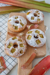 sweet home made rhubarb donuts on a table