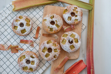 sweet home made rhubarb donuts on a table