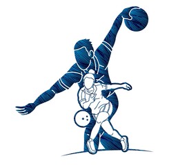 Fototapeta premium Bowling Sport Players Bowler Male and Female Action Cartoon Graphic Vector