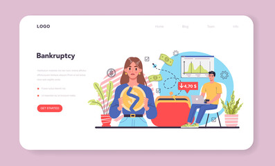 Bankruptcy web banner or landing page. Financiall crisis