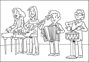 Musicians and Musical Instruments , group with musicians concept 