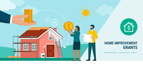 Couple receiving a home improvement grant