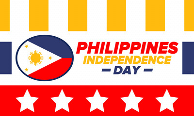 Philippines Independence Day. Celebrated annually on June 12 in Philippines. Happy national holiday of freedom. Philippines flag. South-East Asian country. Patriotic design. Vector poster