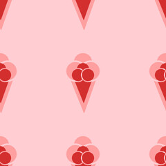 Seamless pattern of large isolated red ice cream balls symbols. The elements are evenly spaced. Vector illustration on light red background