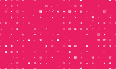 Seamless background pattern of evenly spaced white gift box with a question symbols of different sizes and opacity. Vector illustration on pink background with stars