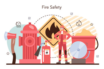 Firefighter concept. Professional fire brigade fighting with flame.