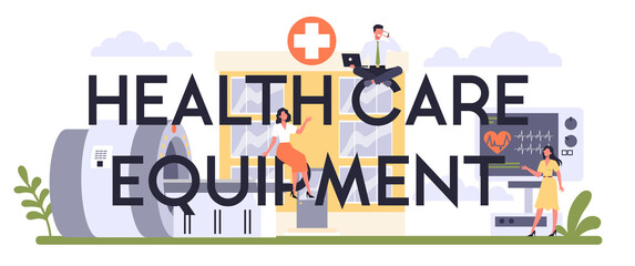 Health care equipment typographic header. Healthcare industry sector