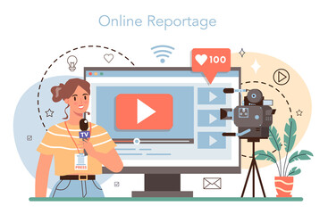 Journalist online service or platform. TV reporter interviewing