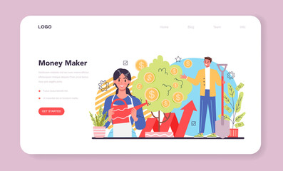 Making money web banner or landing page. Idea of business development