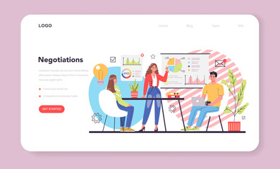 Business negotiations web banner or landing page. Business meeting