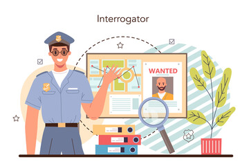 Police officer. Detective making interrogation. Policeman patrol