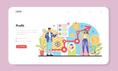 Receiving profit web banner or landing page. Idea of business success