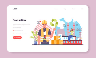 Production process web banner or landing page. Entrepreneurship organization