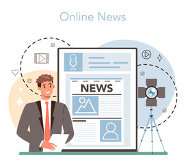 TV presenter online service or platform. Television host in studio