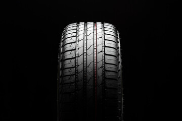 new summer tire, tread close-up on black background