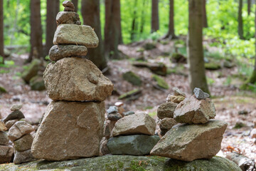 stacked stones in a forest
