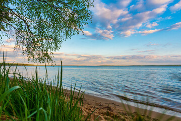 Beautiful lakeshore of Higgins Lake State Park in northern Michigan.