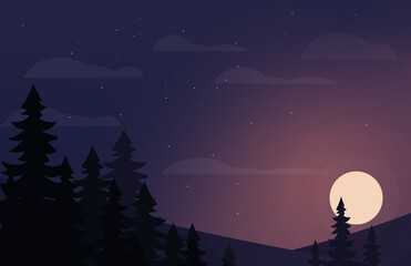 Landscape of forest at night. Desktop background