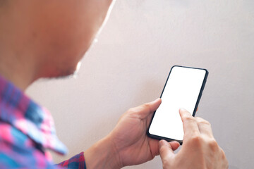 businessman holding blank screen smartphone