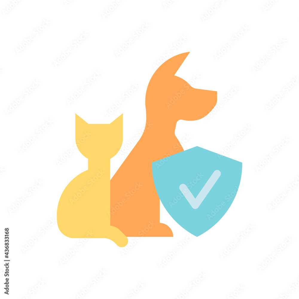 Sticker animal protection and care vector flat color icon. pet healthcare service. veterinary clinic. wildli