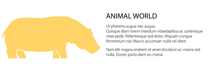 Orange hippo banner, animal world concept, vector illustration