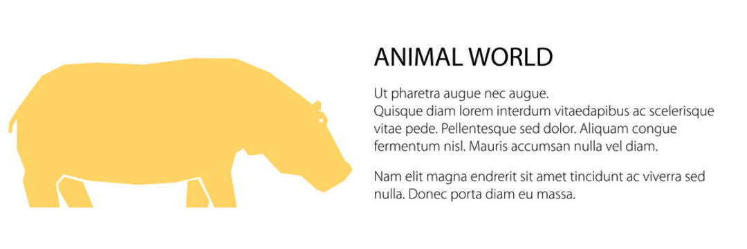 Orange hippo banner, animal world concept, vector illustration