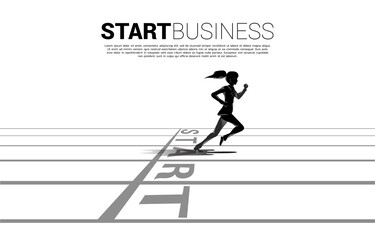ready to start career and business. Silhouette of businesswomen running from start line.