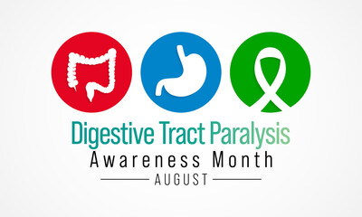 Digestive tract paralysis awareness month is observed every year in August. refers to an inconsistent movement of certain parts which turn poses challenges to the smooth operation of the gut. vector
