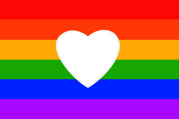 white heart shape, background rainbow design is symbol of LGBTQ community equity movement