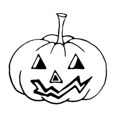 Doodle pumpkin with a carved face for Halloween.Vector pumpkin can be used for festive autumn designs on Halloween.