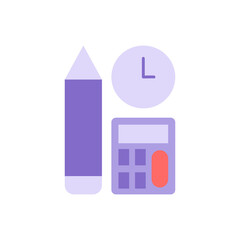 Time to study math vector flat color icon. Calculation process. Education and studying. Skill development, learning course. Cartoon style clip art for mobile app. Isolated RGB illustration