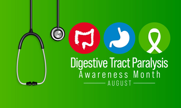 Digestive tract paralysis awareness month is observed every year in August. refers to an inconsistent movement of certain parts which turn poses challenges to the smooth operation of the gut. vector