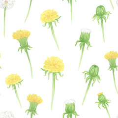 endless pattern of dandelions on a white background