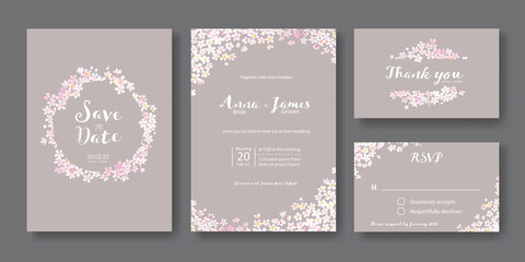 Wedding Invitation, save the date, thank you, rsvp card Design template. Vector. Cute Summer flower.
